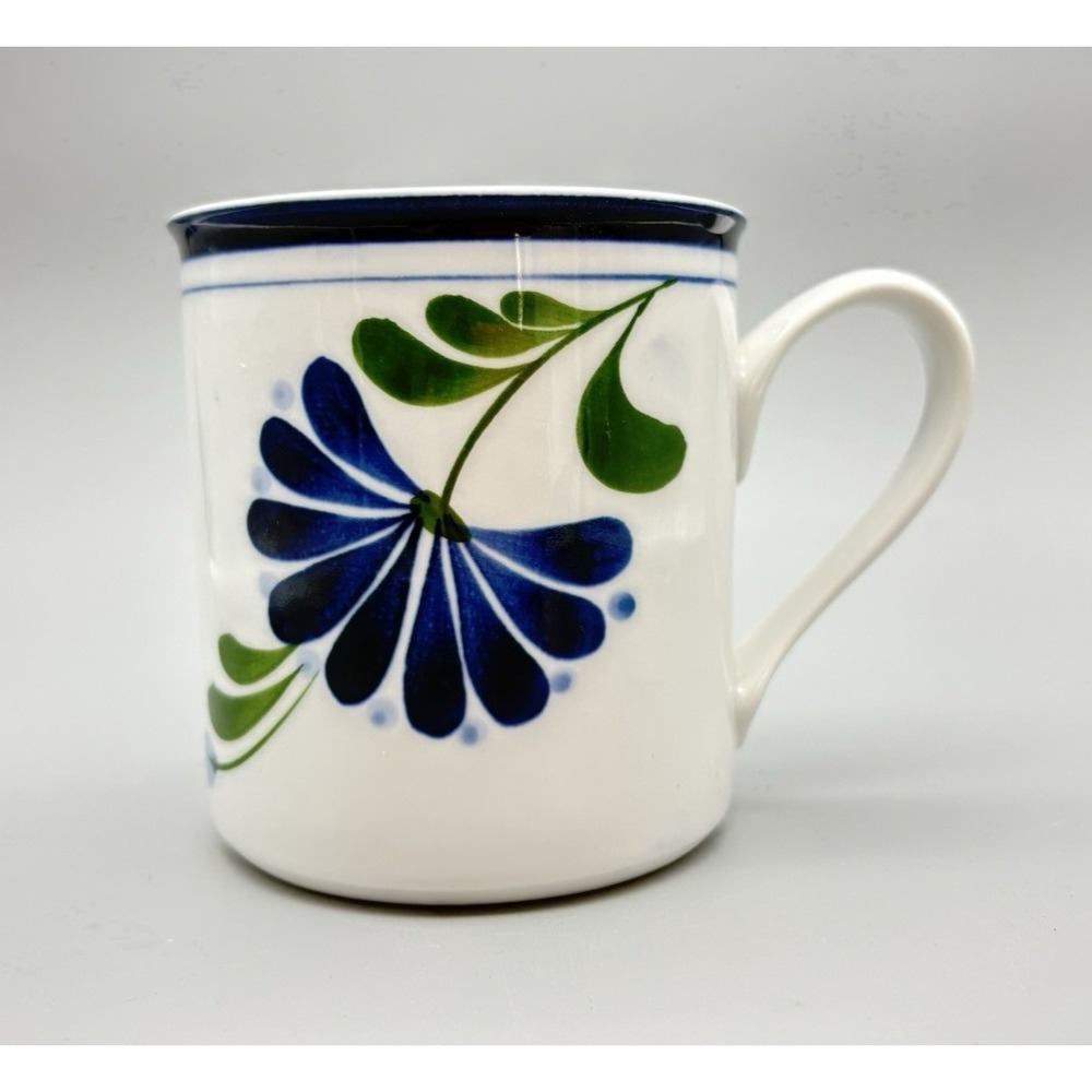 Vintage Dansk jumbo ceramic mug Sage Song design blue green flowers leaves EVC